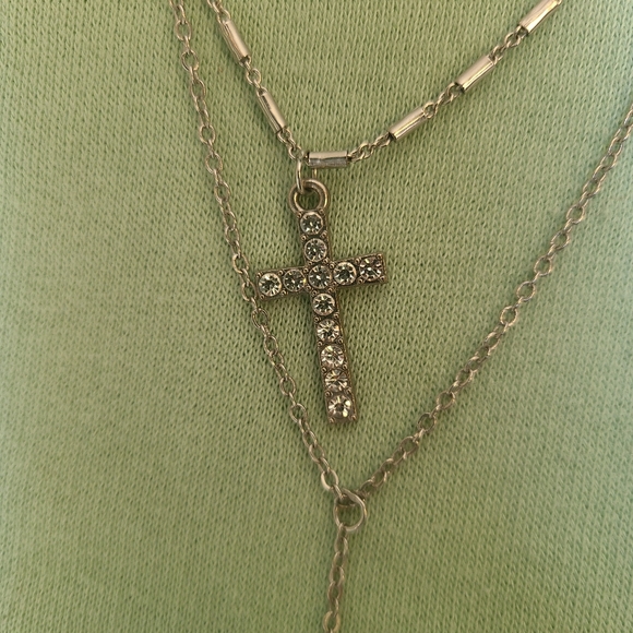 Double Cross Sterling Silver Drop Necklace - Picture 4 of 10